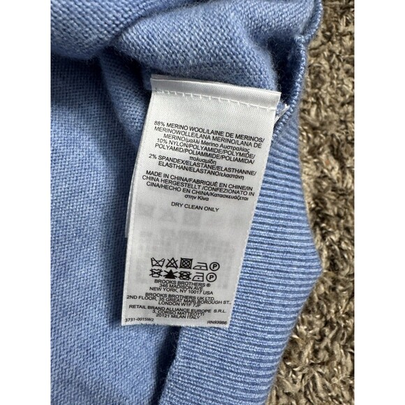 346 Brooks Brothers Stretch Sweater Mens Merino Wool V-Neck Blue Long Sleeve M - Picture 16 of 16